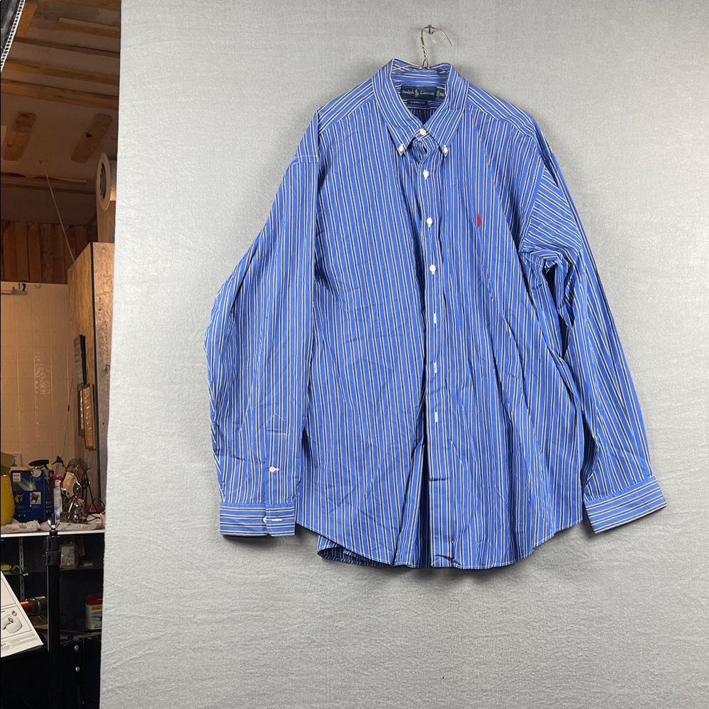 Ralph Lauren Blue and White Striped Button-Down Shirt